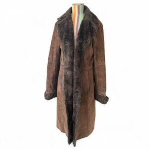 Leather & Faux Fur Chocolate Brown Penny Lane Style Long Coat